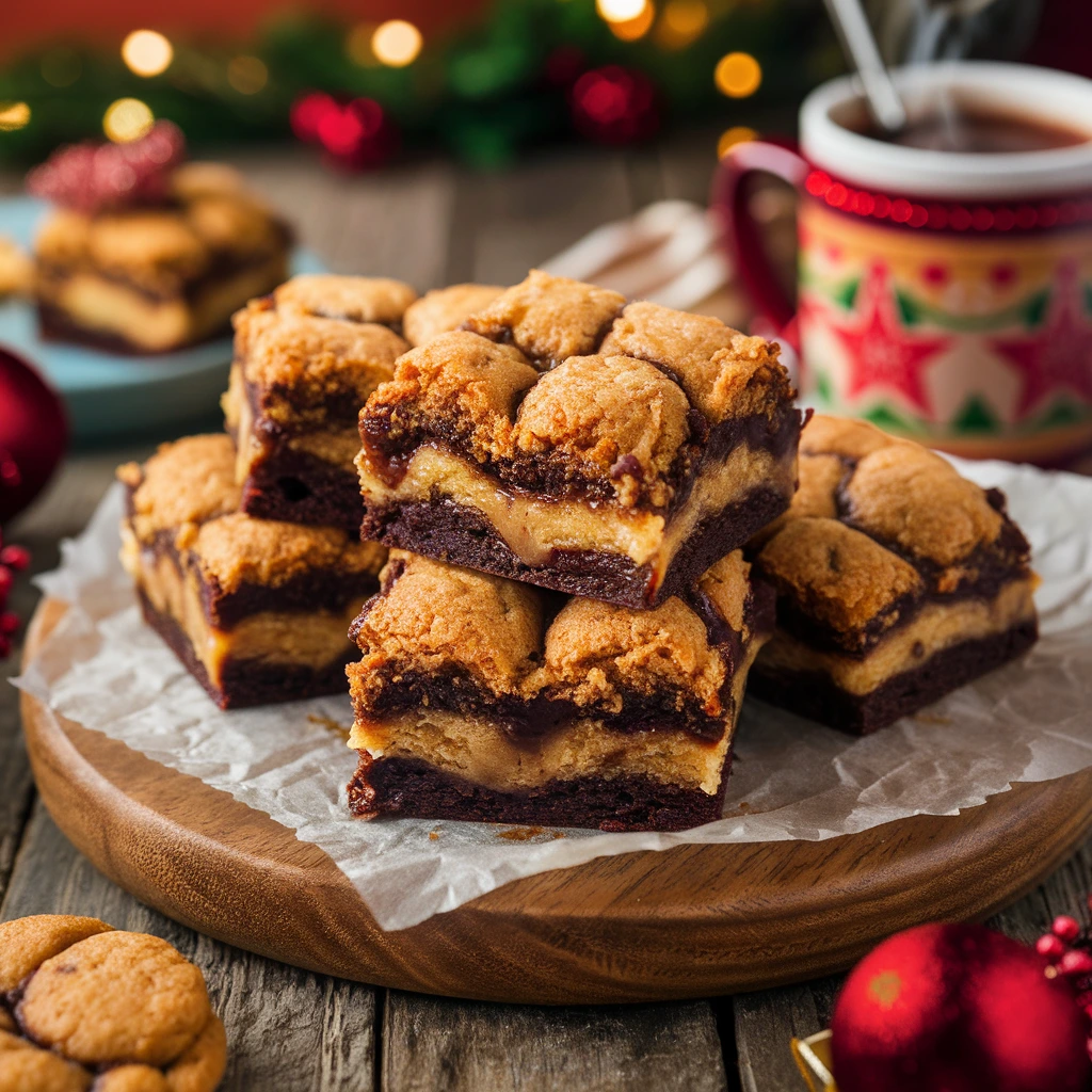 Sliced brookies on a cooling rack, showing their distinct brownie and cookie layers.